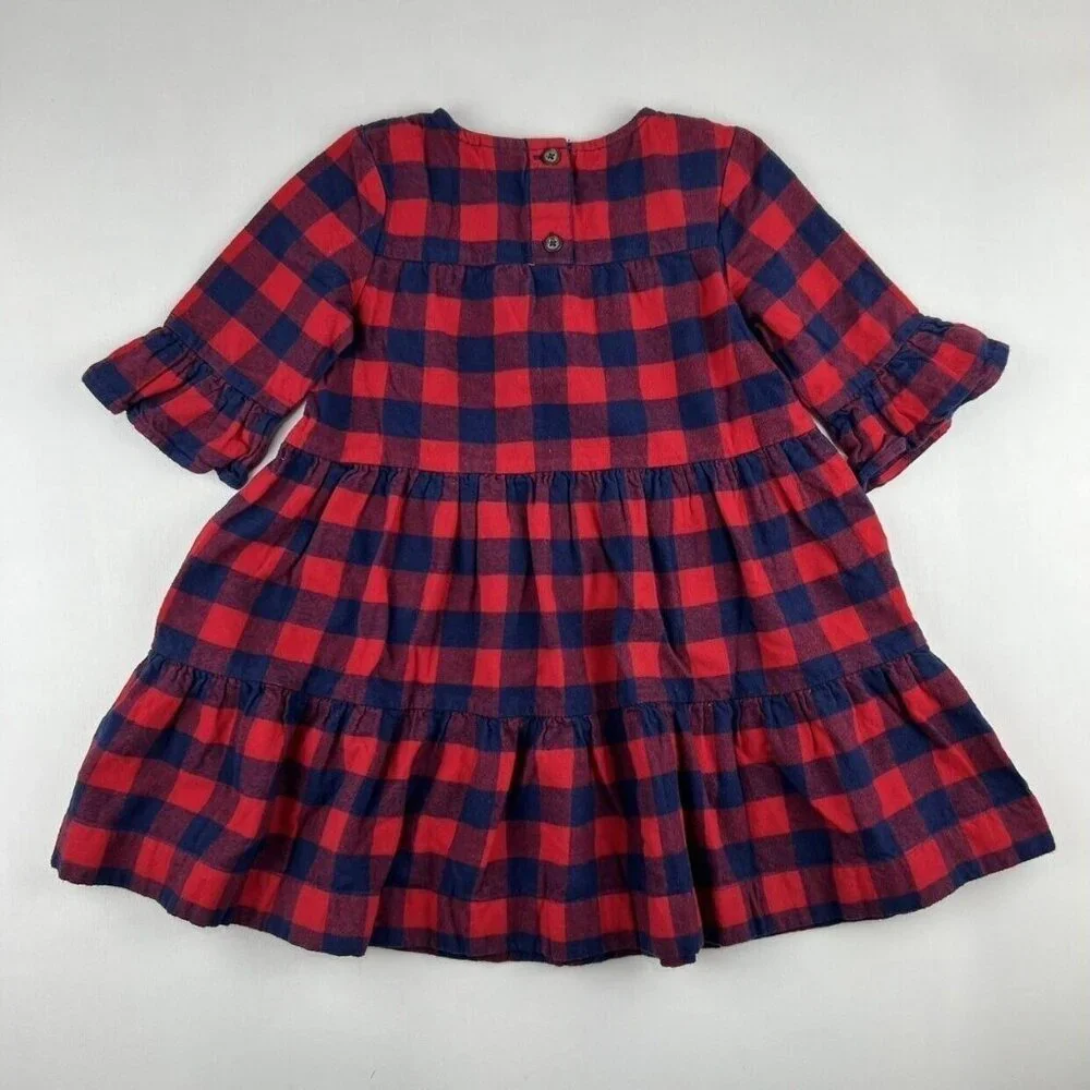 Hanna Andersson Buffalo Plaid Flannel Dress In Hanna Red 110 - Picture 4 of 9